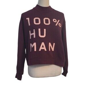 Everlane XS Burgundy Sweatshirt 100% Human Spellout Typography Graphic Comfy